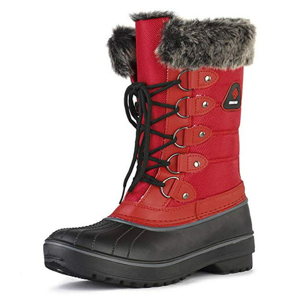Women's Waterproof Insulated Lace Up Mid Calf Faux Fur Lined Warm Snow Boots
